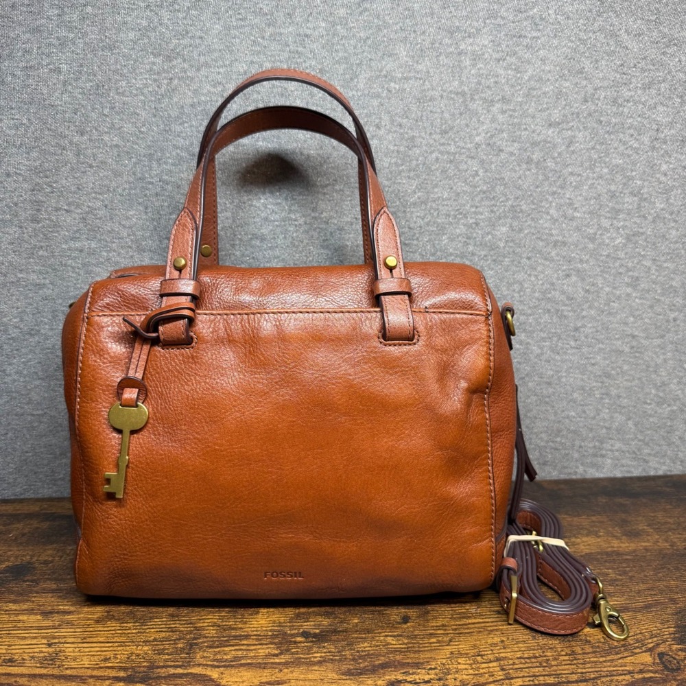 Fossil Rachel Satchel Cognac Brown Leather Handbag Crossbody Bag Vintage Boho